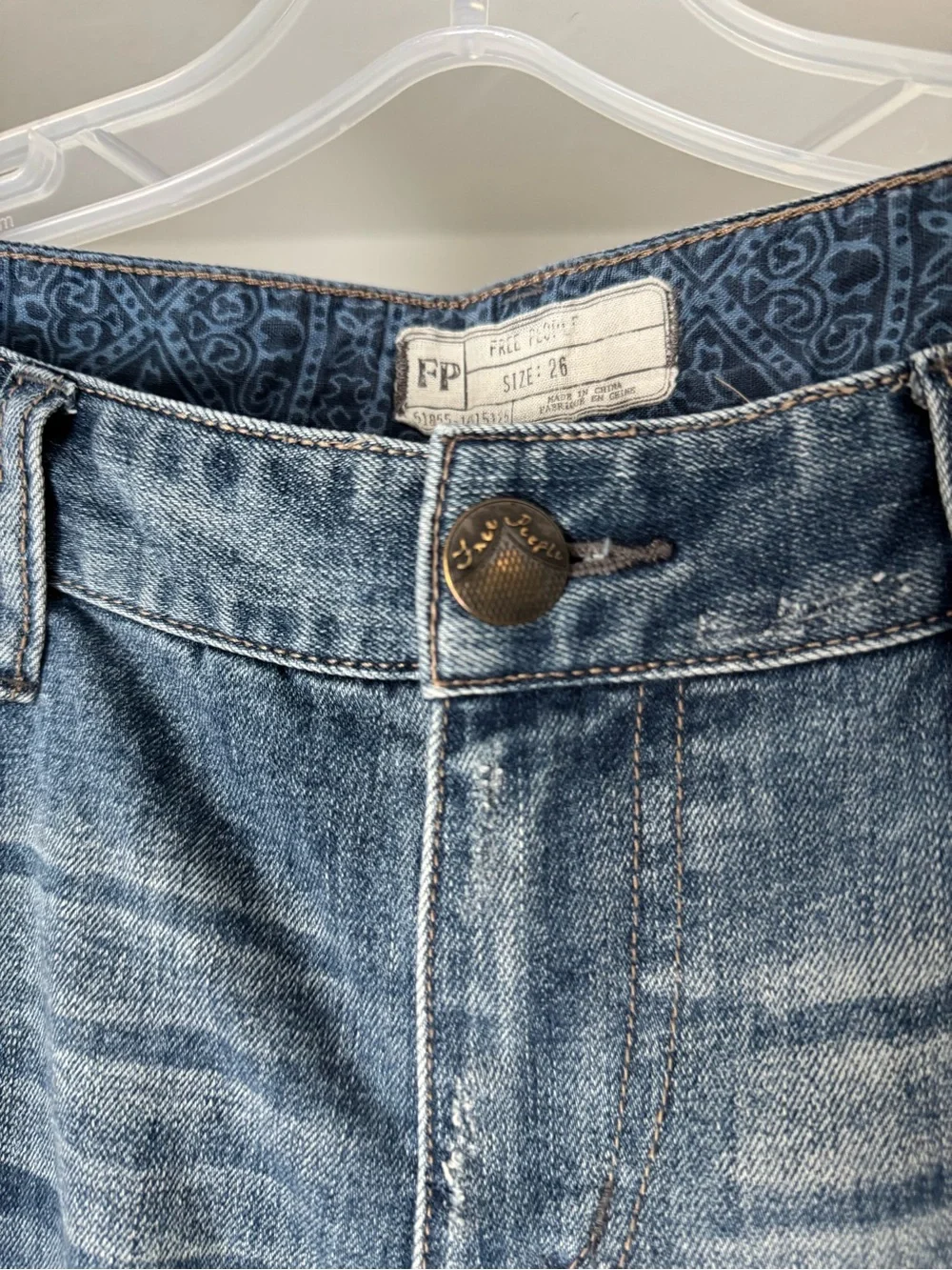 Free People Blue Denim Patchwork Jeans